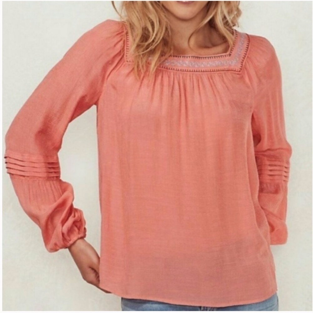 LC Lauren Conrad salmon square neck boho top size XL // 2075